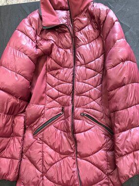 Long Vintage Burgundy Down Puffer Coat